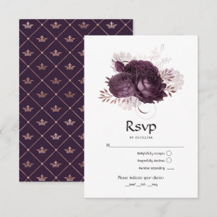 Tarjeta De Confirmación De Asistencia Boda floral de oro morado oscuro y Rosa