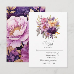 Tarjeta De Confirmación De Asistencia Boda floral de oro y malva