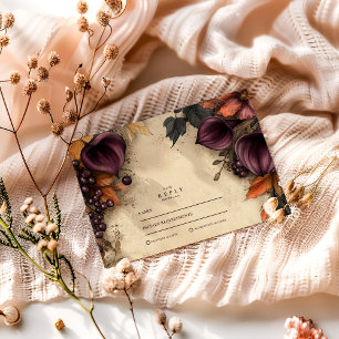 Tarjeta De Confirmación De Asistencia Boda floral de otoño con ciruela oscura