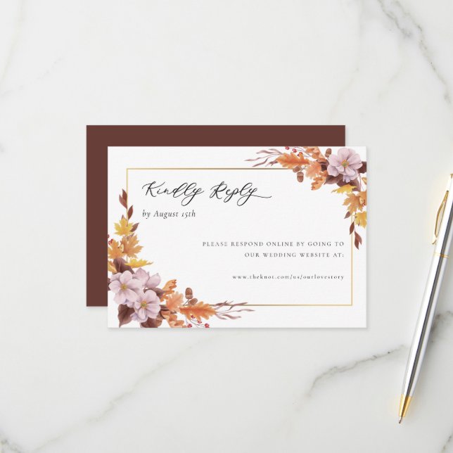 Tarjeta De Confirmación De Asistencia Boda Floral de otoño contesta amablemente en línea (Anverso/Reverso In Situ)