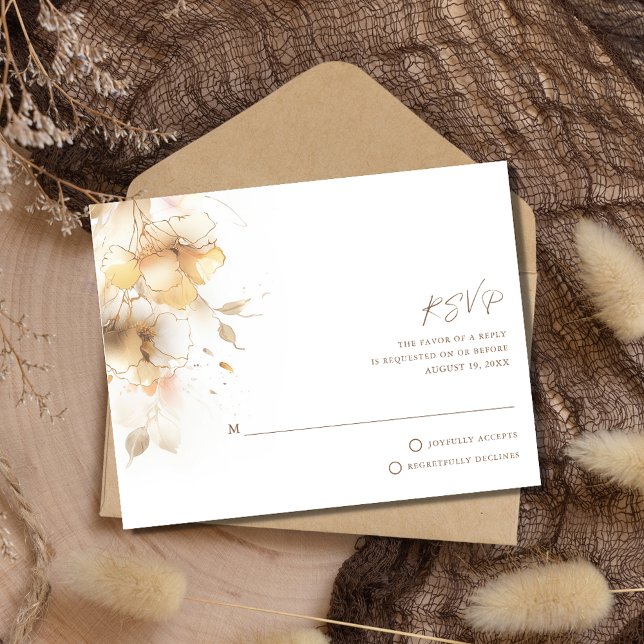 Tarjeta De Confirmación De Asistencia Boda Floral de otoño dorado (Golden Fall Floral Wedding RSVP Card)