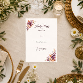 Tarjeta De Confirmación De Asistencia Boda Floral de Otoño Rústico