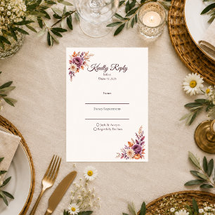Tarjeta De Confirmación De Asistencia Boda Floral de Otoño Rústico
