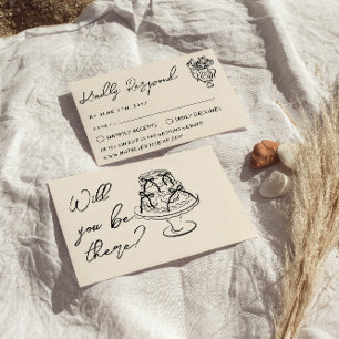 Tarjeta De Confirmación De Asistencia Boda floral de pastel dibujado a mano retro