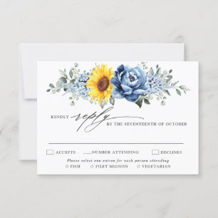 Tarjeta De Confirmación De Asistencia Boda floral de pijama azul turquesa de girasol