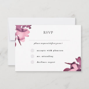 Tarjeta De Confirmación De Asistencia Boda floral de Plum de color de agua romántico
