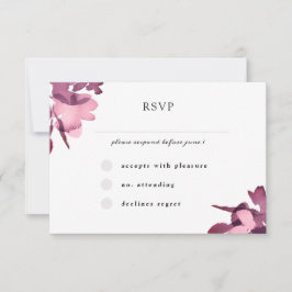 Tarjeta De Confirmación De Asistencia Boda floral de Plum de color de agua romántico