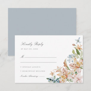 Tarjeta De Confirmación De Asistencia Boda floral de primavera con acuarela azul polvori