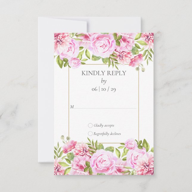 Tarjeta De Confirmación De Asistencia Boda floral de rosas rosadas (Anverso)
