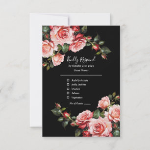 Tarjeta De Confirmación De Asistencia Boda floral de rosas rosadas y rojas rosadas y mor