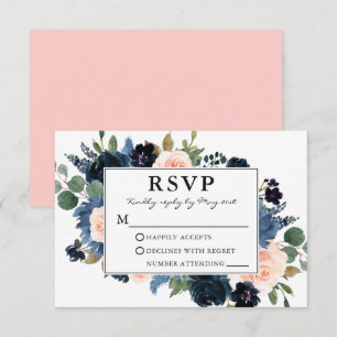 Tarjeta De Confirmación De Asistencia Boda floral de Rubor azul turbio y color de agua r
