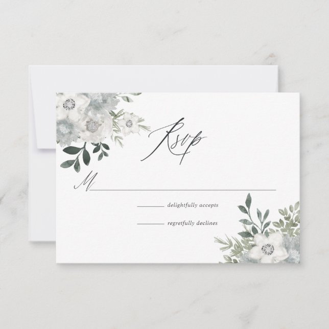 Tarjeta De Confirmación De Asistencia Boda floral de salvia plateada acuarela (Anverso)