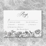 Tarjeta De Confirmación De Asistencia Boda floral de tapicería blanca y negra vintage<br><div class="desc">Trae elegancia intemporal a tu día especial con esta vintage tarjeta de respuesta boda floral con tres opciones para la cena, con un ilustracion de flores de estilo tapiz blanco y negro y hojas enmarcando un centro blanco fresco. El intrincado borde botánico le da un toque clásico, de estilo heróico,...</div>