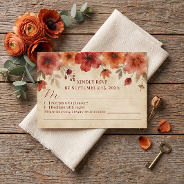Tarjeta De Confirmación De Asistencia Boda floral de terracota quemada naranja rústica