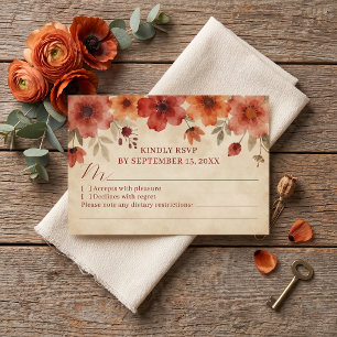 Tarjeta De Confirmación De Asistencia Boda floral de terracota quemada naranja rústica