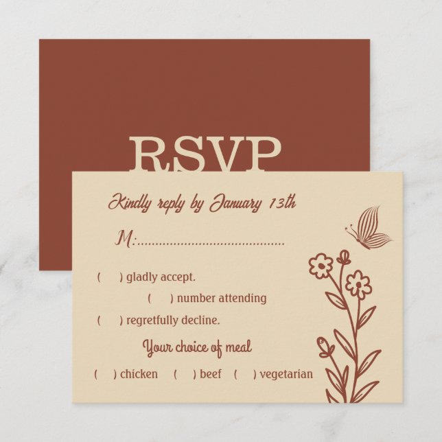 Tarjeta De Confirmación De Asistencia Boda floral de terracota romántica y elegante (Anverso / Reverso)