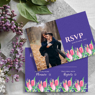 Tarjeta De Confirmación De Asistencia Boda Floral de Tulipán Morado y Rosado Foto Pretty
