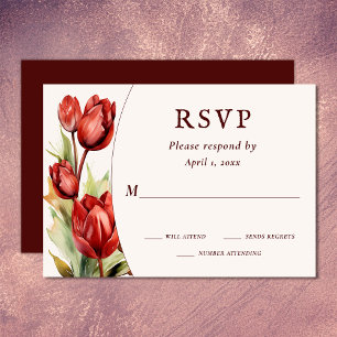 Tarjeta De Confirmación De Asistencia Boda floral de tulipanes rojos de color de agua