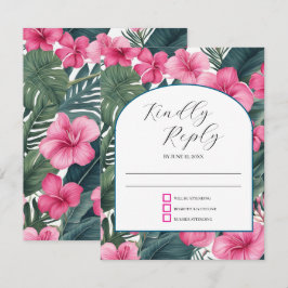 Tarjeta De Confirmación De Asistencia Boda floral de vacaciones rosadas tropicales