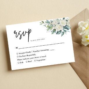 Tarjeta De Confirmación De Asistencia Boda floral de vegetación de rosa blanca elegante