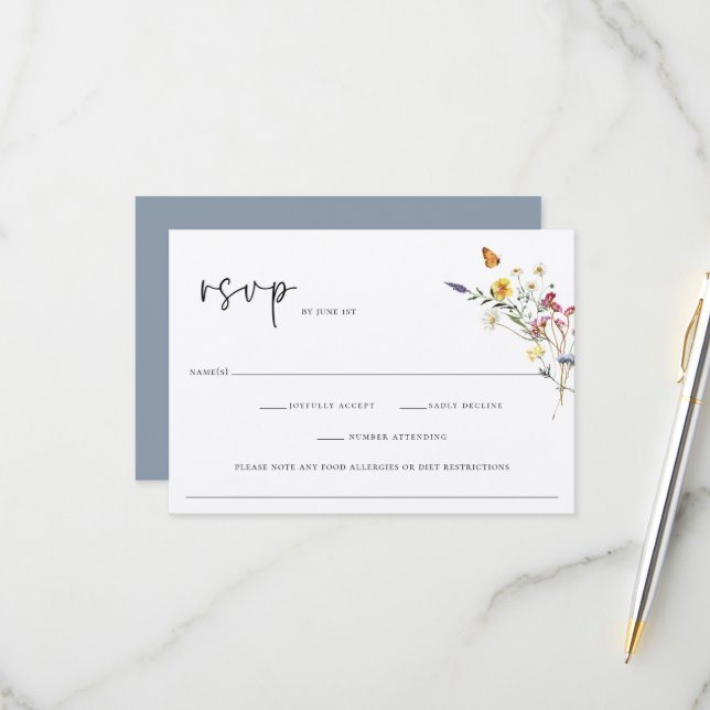 Tarjeta De Confirmación De Asistencia Boda Floral de Wild Meadow (Anverso/Reverso In Situ)