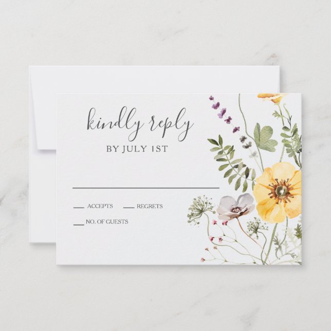 Tarjeta De Confirmación De Asistencia Boda Floral del Boho de Wildflower (Anverso)