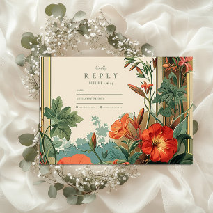 Tarjeta De Confirmación De Asistencia Boda Floral del marco del jardín dorado
