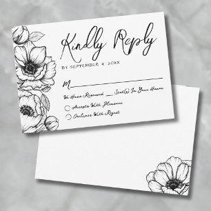 Tarjeta De Confirmación De Asistencia Boda Floral Dibujada a Mano