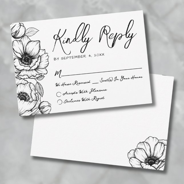 Tarjeta De Confirmación De Asistencia Boda floral dibujada a mano (Hand Drawn Floral Whimsical Wedding RSVP Card )