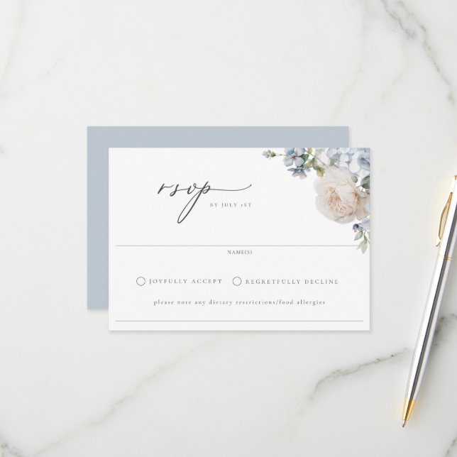 Tarjeta De Confirmación De Asistencia Boda Floral Dusty Blue Garden (Anverso/Reverso In Situ)