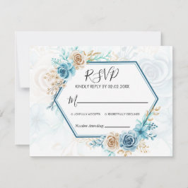 Tarjeta De Confirmación De Asistencia Boda floral elegante azul beige