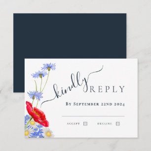 Tarjeta De Confirmación De Asistencia Boda floral elegante azul moderno de verano