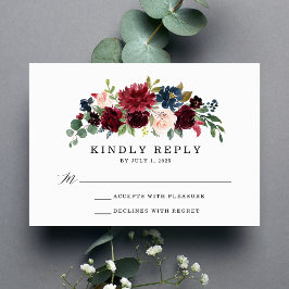 Tarjeta De Confirmación De Asistencia Boda floral elegante con rosa y burgundy