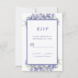 Tarjeta De Confirmación De Asistencia Boda floral elegante de acuarela azul pervinca