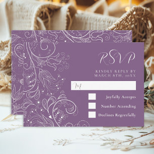 Tarjeta De Confirmación De Asistencia Boda floral elegante de color púrpura polvoriento