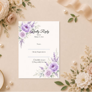Tarjeta De Confirmación De Asistencia Boda floral elegante de lavanda