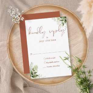 Tarjeta De Confirmación De Asistencia Boda floral elegante de terracota y vegetación