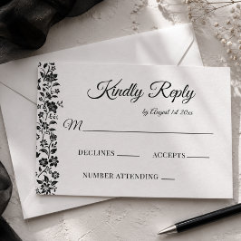 Tarjeta De Confirmación De Asistencia Boda floral en blanco y negro