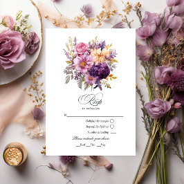 Tarjeta De Confirmación De Asistencia Boda floral en malva y dorado