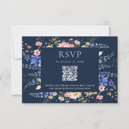 Tarjeta De Confirmación De Asistencia Boda floral floral azul marino