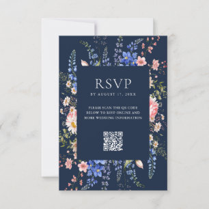 Tarjeta De Confirmación De Asistencia Boda floral floral azul marino