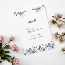 Tarjeta De Confirmación De Asistencia Boda Floral Floral Boho Blue Wildflower