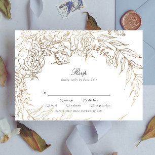 Tarjeta De Confirmación De Asistencia Boda floral floral premium blanco y dorado
