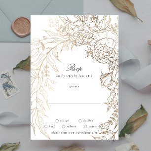Tarjeta De Confirmación De Asistencia Boda floral floral premium blanco y dorado