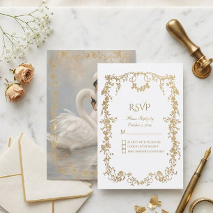 Tarjeta De Confirmación De Asistencia Boda floral formal de lujo real blanco y dorado