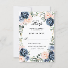 Tarjeta De Confirmación De Asistencia Boda floral geométrica Rubor Dusty Blue Peach
