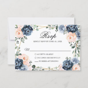 Tarjeta De Confirmación De Asistencia Boda floral geométrico Rubor Dusty Blue Peach RS