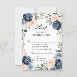 Tarjeta De Confirmación De Asistencia Boda floral geométrico Rubor Dusty Blue Peach RS