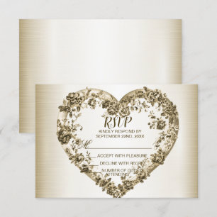 Tarjeta De Confirmación De Asistencia Boda Floral Golden Ornate Frame Elegante