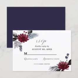 Tarjeta De Confirmación De Asistencia Boda floral gótica azul borgoña de la Marina